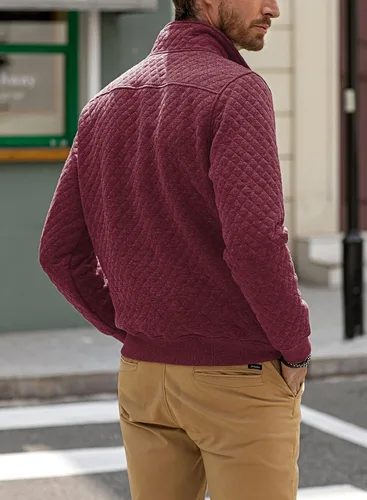 Vista 2 de JMIERR Sudadera acolchada para hombre casual manga larga cuello alto botones