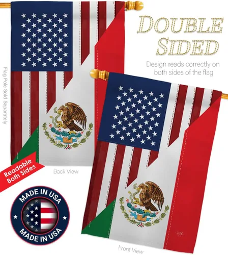 Vista 3 de Breeze Decor Bandera de la Amistad de Estados Unidos y México, Alianza Regional Americana, País Mundial, Decoración de Área Particular, Cartel