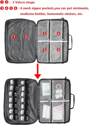 Vista 5 de Bolsa de medicina, organizador de botellas de píldoras, estuche de viaje para hombres y mujeres, organización de almacenamiento de medicamentos