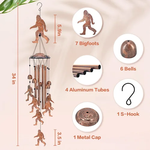 Vista 5 de Bigfoot - Campanillas de viento para exteriores, pies grandes, regalos para hombres/mujeres/papá/abuelo, regalo de cumpleaños, campanillas de viento