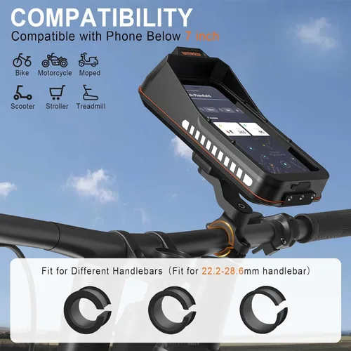 Vista 6 de Soporte para teléfono de bicicleta, resistente al agua, para motocicleta, con visera solar, cubierta para lluvia, pantalla táctil sensible