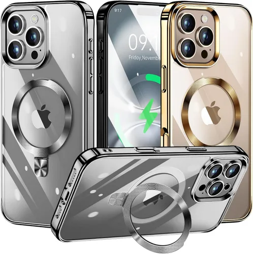Vista 13 de [Anillo de CD compatible con soporte invisible MagSafe] Funda magnética para iPhone 12 / iPhone 12 Pro, parachoques galvanizado que no se pone