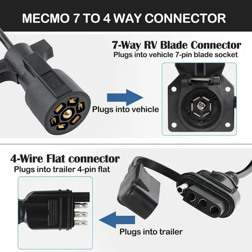 Vista 3 de MECMO - Arnés de cableado enrollado de adaptador de remolque de 7 vías a 4 vías planas de 5 pies, cable con funda de extensión de remolque de 7