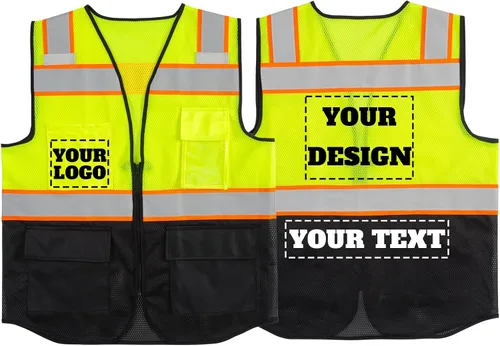 Vista 11 de Chaleco de seguridad reflectante de malla con logotipo personalizado con cremallera Chaleco de alta visibilidad para construcción al aire libre Ropa