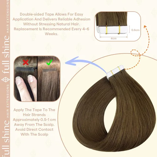 Vista 39 de Full Shine - Extensiones de cabello humano con cinta, mezcla de rubio hongo # 8 castaño ceniza resaltado 60 rubio ceniza