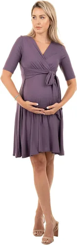 Vista 5 de Mother Bee Maternity - Vestido de maternidad de media manga, diseño cruzado de imitación con lazo frontal Coral