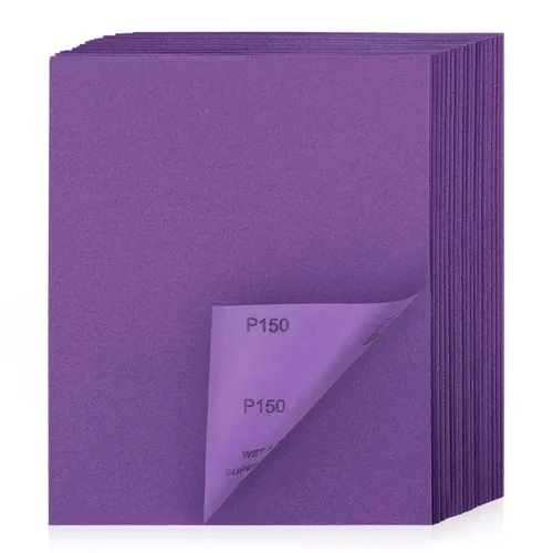Vista 10 de Papel de lija de grano 80, 20 unidades, hojas de lija en seco y húmedo de 9 x 11 pulgadas, papel de arena abrasivo de alúmina púrpura para madera