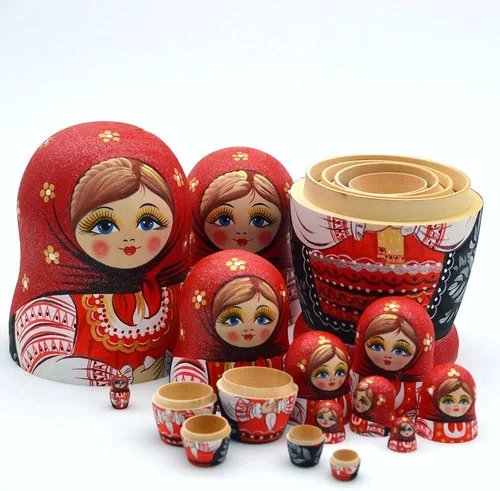 Vista 4 de Muñecas rusas de anidación para niños, muñeca Matryoshka 10 piezas hechas a mano