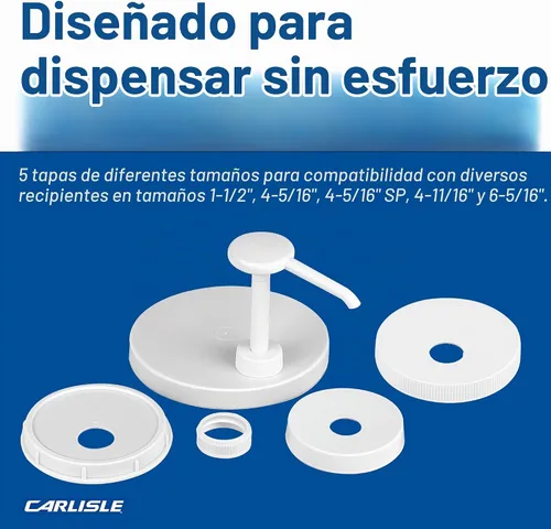 Vista 6 de Carlisle FoodService Products Kit universal de bomba de condimentos/dispensador con 5 tapas, color blanco