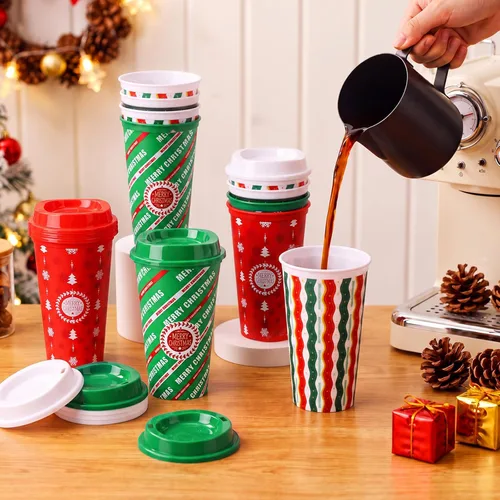 Vista 7 de Yungyan Paquete de 12 tazas de café navideñas con tapas, vasos