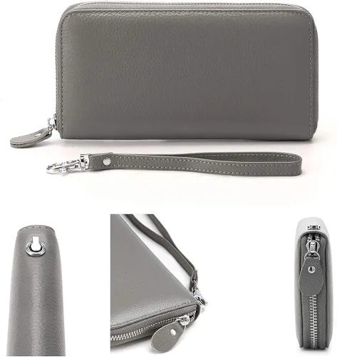 Vista 3 de Moflycom - Cartera de cuero genuino para mujer, con cierre y seguridad RFID