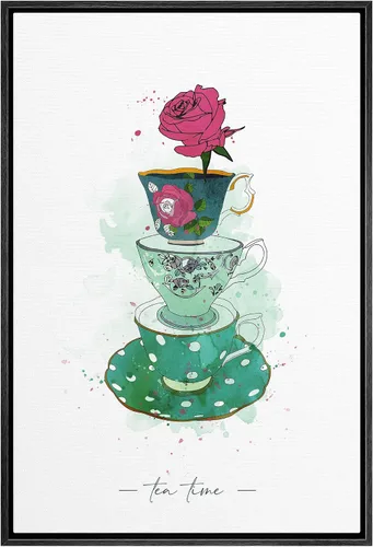 Vista 3 de SIGNWIN Lienzo enmarcado para pared, arte ornamental de neón fino, tazas de té, comida y bebida, ilustraciones culturales, arte moderno, elegante