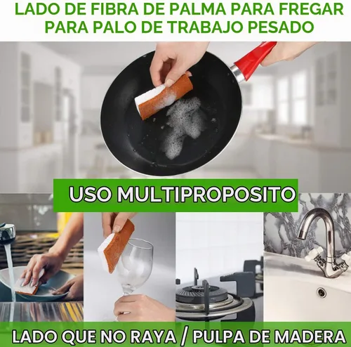 Vista 4 de Esponja natural a base de plantas, paquete de 12 esponjas de limpieza de fibra de palma con esponjas biodegradables compostables que no rayan