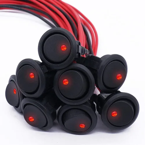 Vista 11 de Twidec /8 unids SPST Punto redondo iluminado interruptor basculante Control de palanca para coche o barco 20A 12V DC On/Off luz LED azul con cables