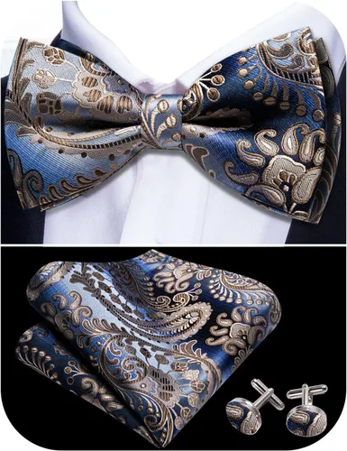 Vista 64 de Barry.Wang Pajarita de Rayas Paisley para Hombre de Seda Preatada Pañuelo de Bolsillo Gemelos Juego Formal Boda Fiesta Graduación