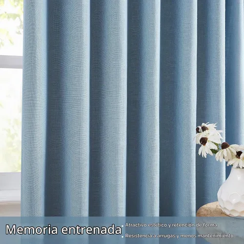 Vista 3 de Blue Pinch Pleated Linen Blend Full Blackout Curtains 84" Living Room 2pcs Azul