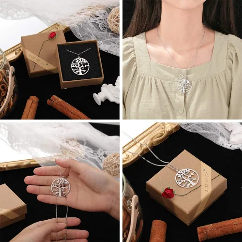 Vista 6 de Collar Kaululu con nombre personalizado para la familia, con 1-9 nombres grabado, colgante de árbol de vida, collar para mujer, hombre y familia