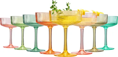 Vista 16 de Copas de Martini, Champán y Cóctel Vintage Art Deco Acrílico a Prueba de Rompimiento Set de 2 Torre de Champán Estilo Art Deco - Copas Onduladas