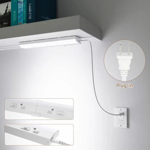 Vista 5 de PESUTEN Iluminación LED para debajo del gabinete para cocina, enchufable, luz regulable debajo del gabinete, 3 colores, 3000 K/4000 K/5000 K