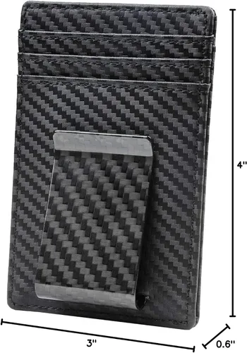 Vista 10 de Travelambo Clip para dinero para hombre, de piel, delgado, minimalista, con bloqueo RFID (tejido negro), Tejido negro, Minimalista