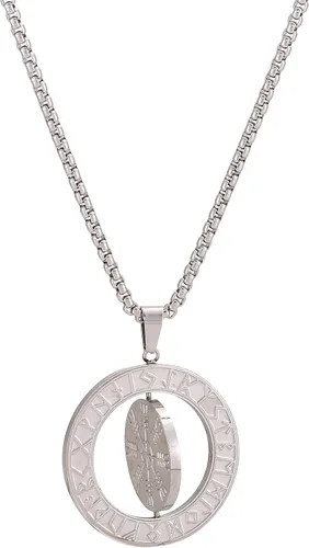 Vista 3 de Collar con colgante de amuleto nórdico de los vikingos nórdicos Vegvisir RUNE, collar de acero inoxidable con colgante extraíble joyería original