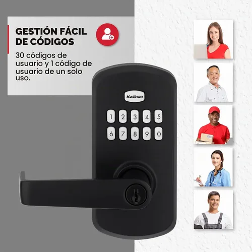 Vista 6 de Kwikset SmartCode 955 - Cerradura electrónica de palanca Kingston de 10 botones en negro mate para uso comercial ligero, con entrada sin llave