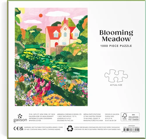 Vista 5 de Galison - Blooming Meadow - Rompecabezas de 1000 piezas para adultos Ilustración de Flore Cousseran, Spring Cottage, Floral, Desafiante, Papel