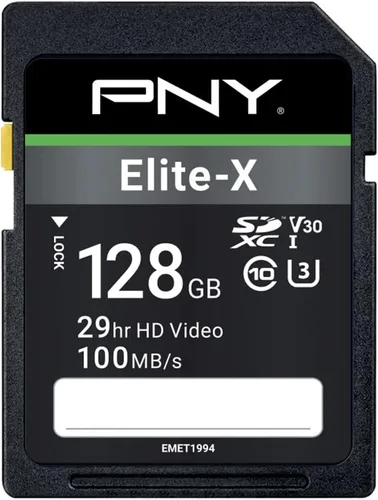 Vista 3 de PNY Tarjeta de memoria flash Elite-X Class 10 U3 V30 SDXC de 128 GB, 100 MB/s, clase 10, U3, V30, 4K UHD, Full HD, UHS-I, SD de tamaño completo