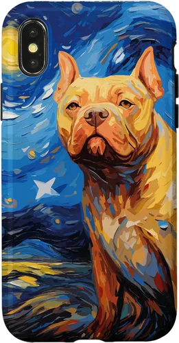 Vista 4 de Funda para iPhone 14 American Bully Starry Night para perro, mamá, perro, papá