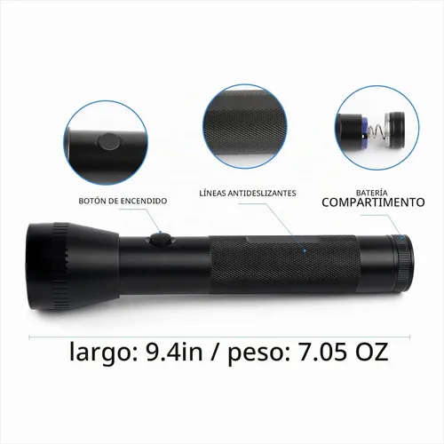 Vista 3 de Linterna LED de batería D de 2 celdas de alta resistencia, lúmenes altos, modo único, aluminio, linterna de metal resistente para exteriores