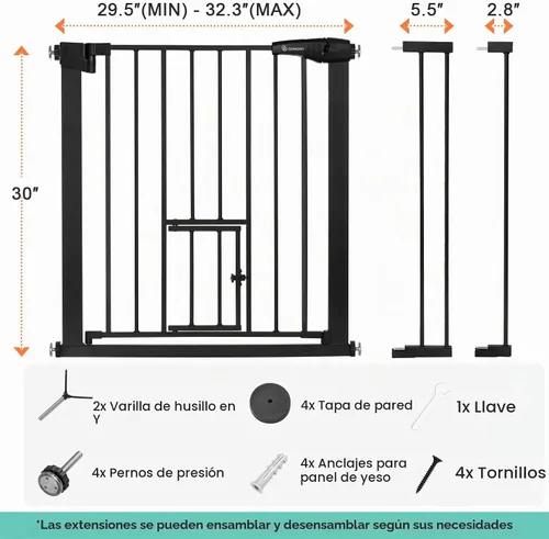 Vista 7 de COMOMY Puerta para mascotas de cierre automático con puerta de gato, puerta Negro