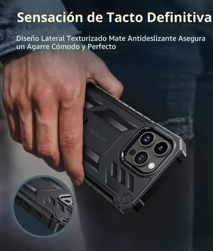 Vista 6 de FNTCASE - Funda para iPhone 15 Pro Max, protector de pantalla integrado, función atril Military-Grade Drop Protection, Anti-Slip Matte Textured