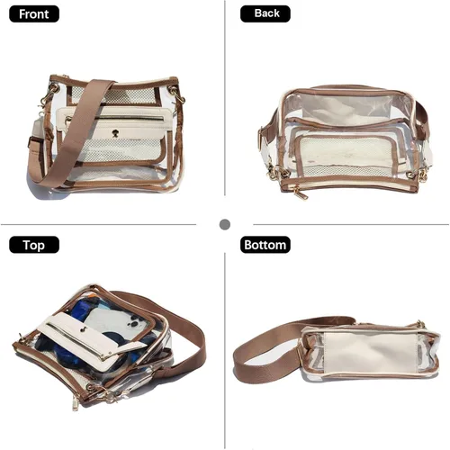 Vista 6 de Bolsas cruzadas transparentes para mujeres, bolsa transparente aprobada para estadios, para conciertos, eventos, bolsa de plástico transparente