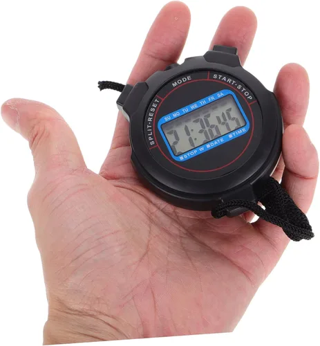 Vista 4 de GALPADA Cronómetro digital con pantalla grande, funcionamiento silencioso, temporizador portátil de mano para natación, entrenamiento, correr