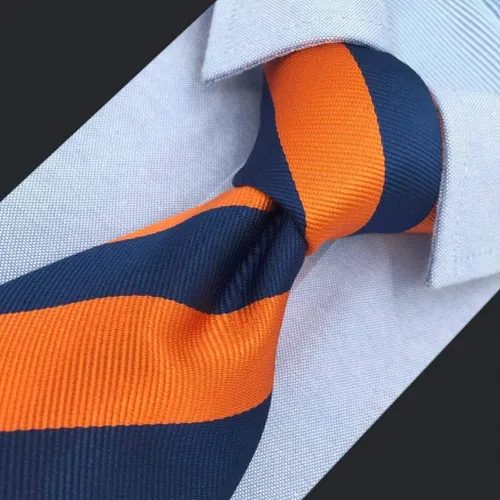 Vista 3 de SW SHLAX WING - Corbata para hombre con bolsillo cuadrado y rayas azules y naranjas