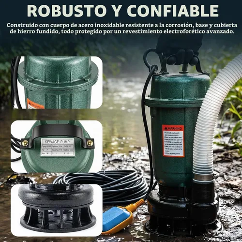 Vista 4 de 1HP Submersible Sewage Pump 4000 GPH 2" Discharge w/66ft Hose