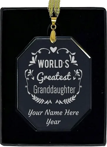 Vista 7 de LaserGram Personalized Glass Christmas Ornament, World's Greatest Granddaughter, Custom Laser Engraved Gift Idea (Diamond Shape)