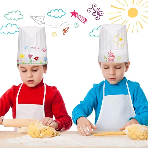 Vista 6 de 30 piezas de sombrero y delantal de chef para niños de 5 a 12 años, delantal para niños y niñas, cocina, hornear, pintura
