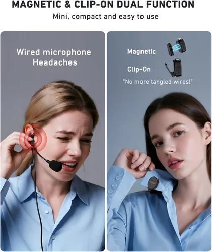 Vista 2 de Amplificador de voz para profesores con micrófono inalámbrico de solapa Lavalier, micrófono Bluetooth portátil y altavoz, megáfono de bocina