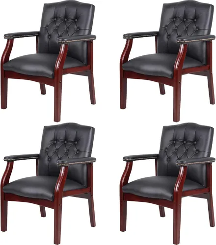 Vista 8 de Juego de 2 sillas de oficina de cuero negro, ergonómicas ejecutivas para recepción, uso multiescenario