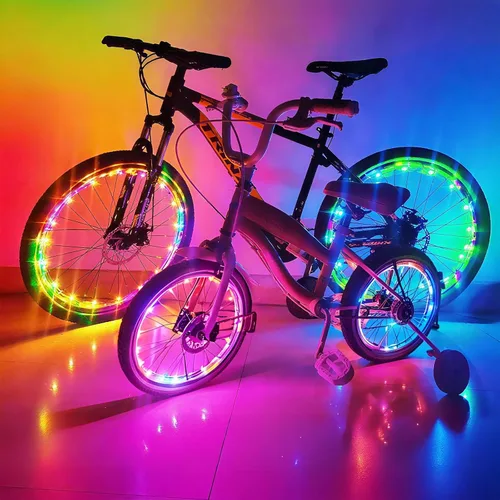 Vista 12 de Luces de rueda de bicicleta, luces de rueda de bicicleta para conducción nocturna, luz de radios de bicicleta con visibilidad de 360°, detección