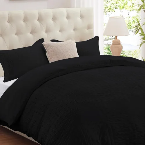 Vista 15 de Cozyide Beige Queen Duvet Cover Set, 3 Pieces Soft Seersucker Queen Size Duvet Cover with Zipper Closure and Corner Ties, 90"x90" Duvet Cover with 2