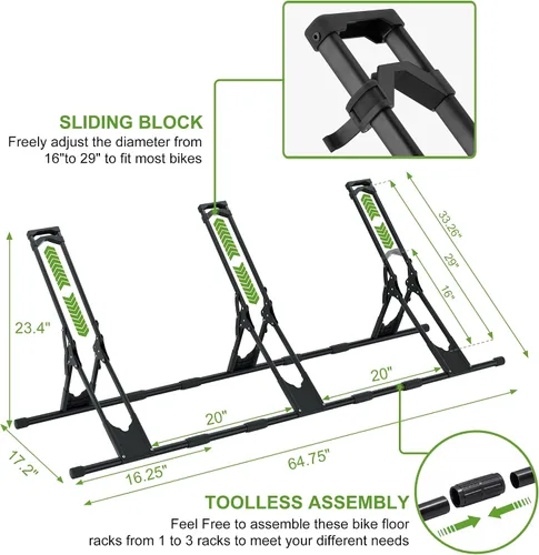 Vista 2 de Soporte de almacenamiento de 3 bicicletas ajustables, estante de estacionamiento para bicicletas, soporte de rueda de bicicleta estable para todas