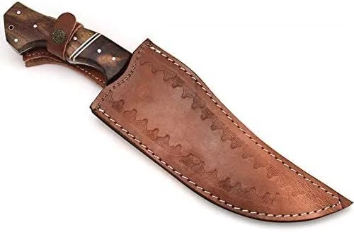 Vista 5 de Cuchillo Wild Turkey de hoja fija, acero al carbono, con funda de cuero