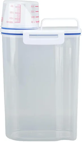 Vista 11 de Recipiente de almacenamiento de arroz, dispensador de arroz de plástico con taza medidora, dispensador hermético de granos con escala Claer, 3.3 lbs