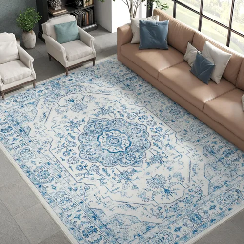 Vista 14 de Jinchan - Alfombra para entrada de 2 x 3 pies, alfombra de área lavable para interiores, tapete con medallón floral, pequeño, antideslizante