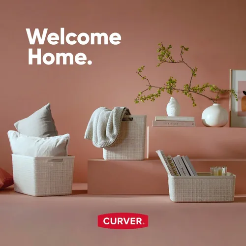 Vista 2 de Curver Juego de 6 cestas decorativas de plástico de yute mediano de 12 litros, para organización y almacenamiento, contenedores perfectos para Negro