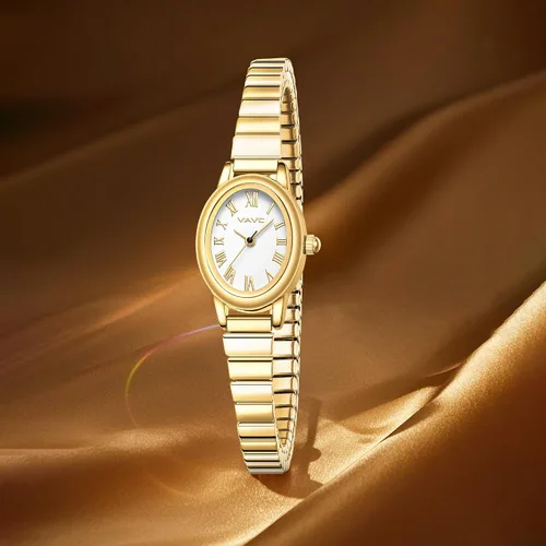 Vista 5 de Relojes pequeños de oro para mujer, reloj analógico para mujer con banda de expansión de acero inoxidable, esfera romana ovalada, resistente al agua