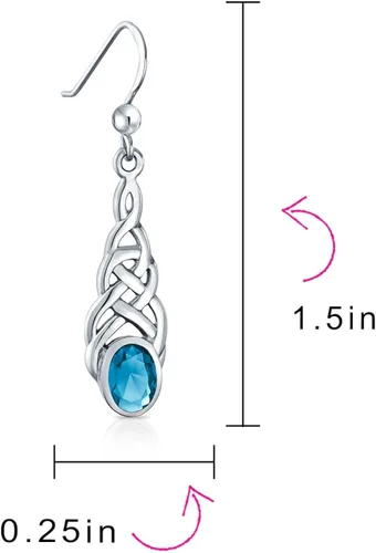 Vista 4 de Pendientes colgantes de topacio azul púrpura amatista piedra lunar oval amor irlandés nudo celta para mujeres adolescentes .925 plata esterlina