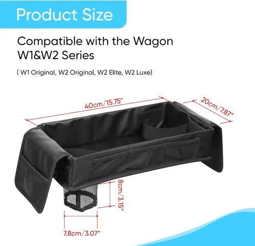 Vista 2 de Bandeja de aperitivos para cochecito con soportes para botellas anticaídas para Wonderfold Wagon, interior de piel sintética impermeable, fácil